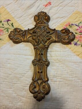 Element Hard Plastic Wall Cross in Gray and Gold Accents